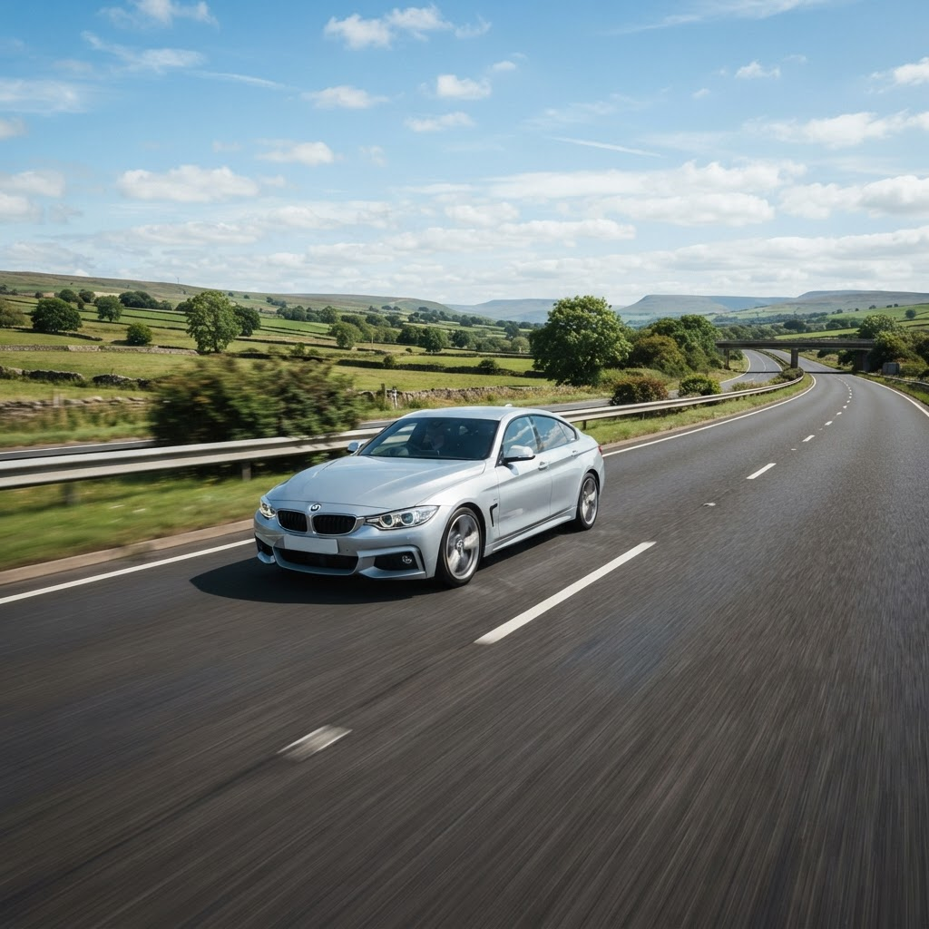 Modern car on a British dual carriageway