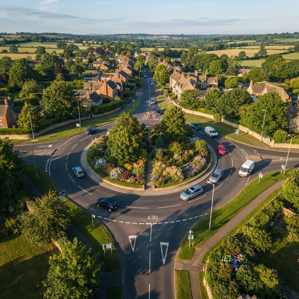 Aerial view of a British roundabout